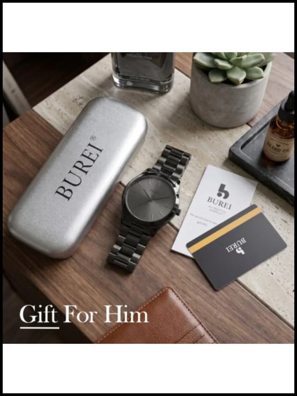Men's Stainless Steel Analog Quartz Dress Watch 44mm Japanese Movement